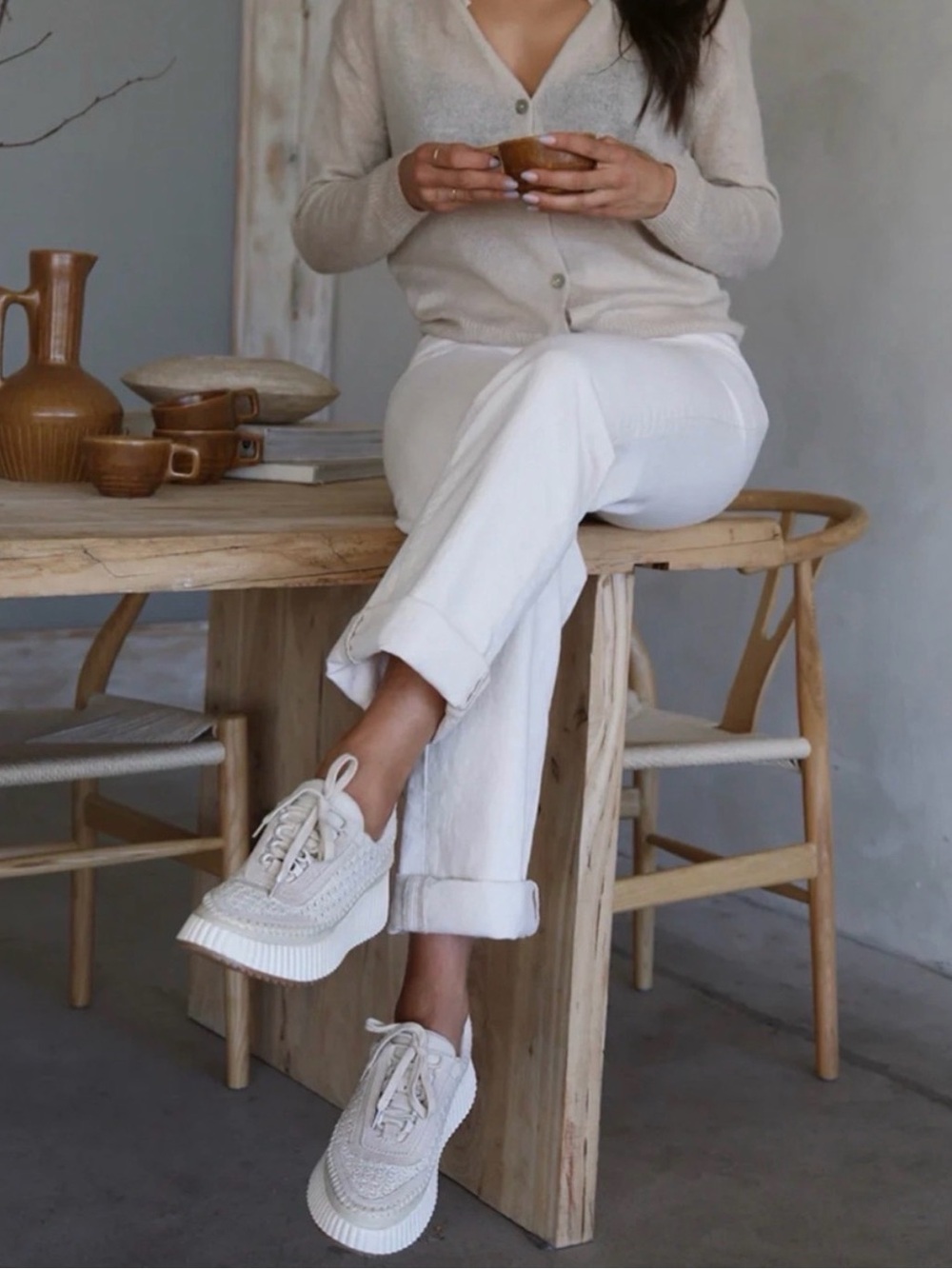 Dolce Vita Dolen Woven Platform Sneakers - Cream/Sandstone Women's Shoes - Picture 3 of 8